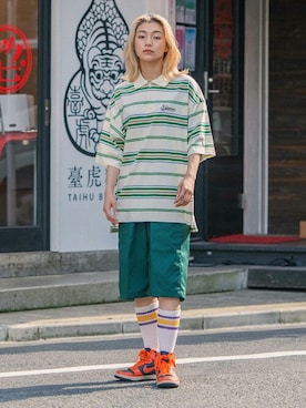 「刺繍」｜「アイテム（チノパンツ）」を使った、Revo.さん（メンズ・170cm）の夏コーディネート