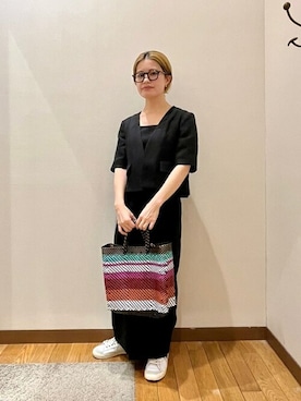 「半袖ジャケット」｜「アイテム（ノーカラージャケット）」を使った、川端さん（レディース・153cm）の春コーディネート