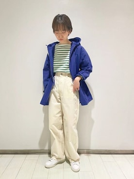 「バスクシャツ」｜「アイテム（ナイロンジャケット）」を使った、Bshopスタッフさん（レディース・160cm）の春コーディネート