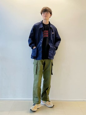 「DANTON（ダントン）のアイテム（カバーオール）」を使った、Bshopスタッフさん（メンズ・180cm）の夏コーディネート