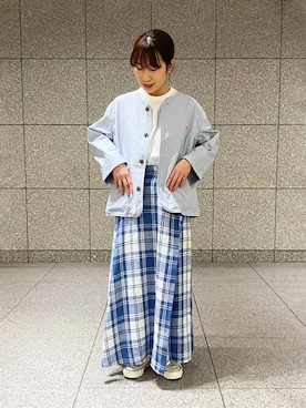 「シャツジャケット」｜「アイテム（ノーカラージャケット）」を使った、Bshopスタッフさん（レディース・155cm）の夏コーディネート