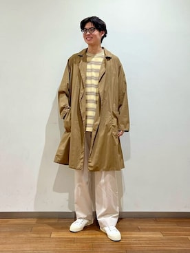 「unfil」｜「アイテム（ステンカラーコート）」を使った、Bshopスタッフさん（メンズ・182cm）の夏コーディネート
