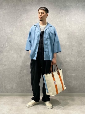 「orcival」｜「アイテム（オールインワン・サロペット）」を使った、Bshopスタッフさん（メンズ・183cm）の夏コーディネート