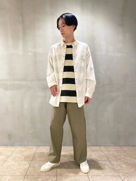 「MY THINKS（マイシンクス）のアイテム（トップス）」を使った、Bshopスタッフさん（メンズ・180cm）の夏コーディネート