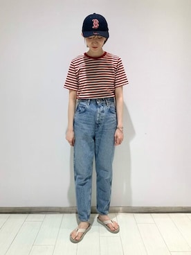 「teva」｜「アイテム（キャップ）」を使った、Bshopスタッフさん（レディース・160cm）の夏コーディネート