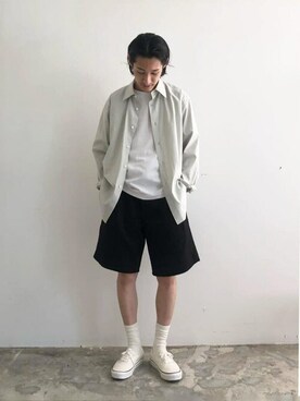 「SCYE BASICS（サイベーシックス）のアイテム」を使った、Bshopスタッフさん（メンズ・165cm）の秋コーディネート