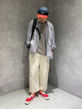 「DANTON（ダントン）のアイテム（帽子）」を使った、Bshopスタッフさん（メンズ・164cm）の秋コーディネート