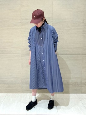 「orcival」｜「アイテム（シャツワンピース）」を使った、Bshopスタッフさん（レディース・152cm）の秋コーディネート