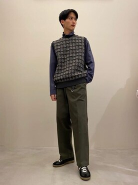 「orcival」｜「アイテム（スラックス）」を使った、Bshopスタッフさん（メンズ・180cm）の秋コーディネート