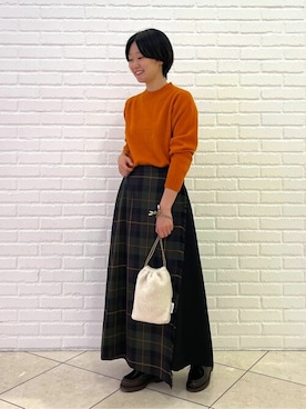 「キルトスカート」｜Bshopスタッフさん（レディース・156cm）の秋コーディネート