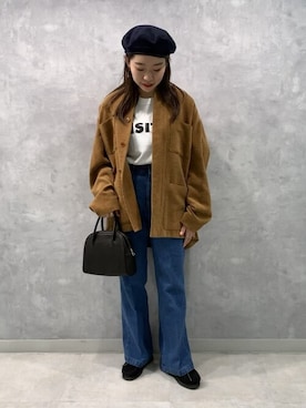 「orcival」｜「アイテム（ハンチング/ベレー帽）」を使った、Bshopスタッフさん（レディース・158cm）の秋コーディネート