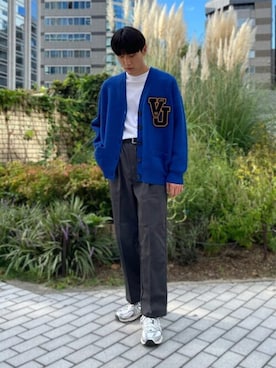 「レタードカーディガン」｜Bshopスタッフさん（メンズ・181cm）の秋コーディネート