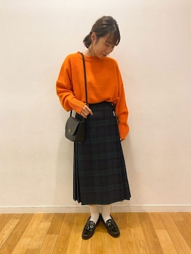 「キルトスカート」｜Bshopスタッフさん（レディース・155cm）の秋コーディネート