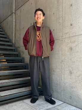 「orcival」｜「アイテム（ダウンベスト）」を使った、Bshopスタッフさん（メンズ・180cm）の秋コーディネート