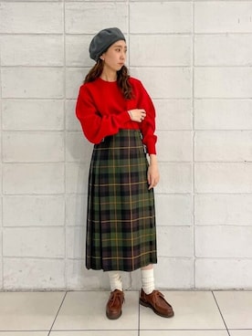 「orcival」｜「アイテム（ハンチング/ベレー帽）」を使った、Bshopスタッフさん（レディース・156cm）の秋コーディネート