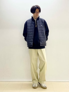 「orcival」｜「アイテム（ダウンベスト）」を使った、Bshopスタッフさん（メンズ・168cm）の冬コーディネート