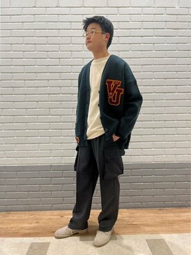 「レタードカーディガン」｜Bshopスタッフさん（メンズ・171cm）の冬コーディネート