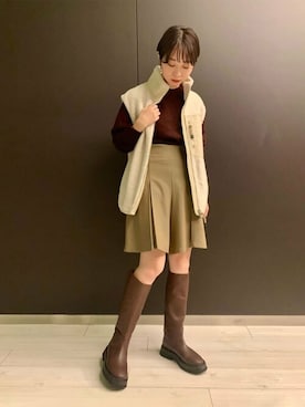 「クルーネックニット」｜「アイテム（その他アウター）」を使った、Bshopスタッフさん（レディース・156cm）の冬コーディネート
