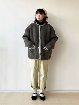 「ニットキャップ」｜「アイテム（その他シューズ）」を使った、Bshopスタッフさん（レディース・155cm）の冬コーディネート
