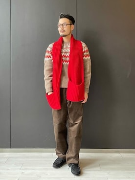 「フェアアイルニット」｜Bshopスタッフさん（メンズ・175cm）の冬コーディネート