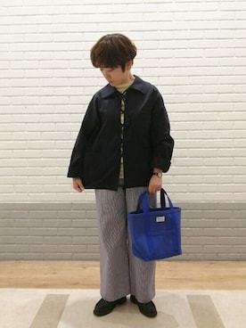 「バスクシャツ」｜「アイテム（その他アウター）」を使った、Bshopスタッフさん（レディース・158cm）の春コーディネート