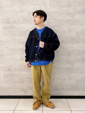「clarks」｜「アイテム（デニムジャケット）」を使った、Bshopスタッフさん（メンズ・161cm）の春コーディネート