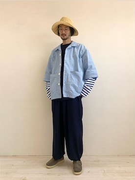 「MY THINKS（マイシンクス）のアイテム（トップス）」を使った、Bshopスタッフさん（メンズ・175cm）の春コーディネート