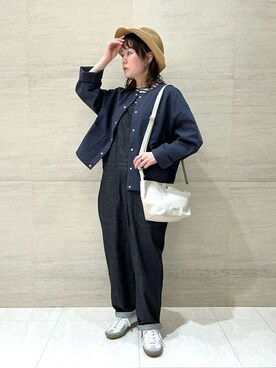 「DANTON（ダントン）のアイテム（オールインワン・サロペット）」を使った、Bshopスタッフさん（レディース・152cm）の春コーディネート