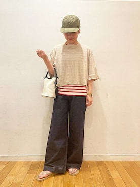 「KIJIMA TAKAYUKI」｜「アイテム（キャップ）」を使った、Bshopスタッフさん（レディース・158cm）の夏コーディネート