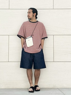 「DANTON（ダントン）のアイテム（バッグ）」を使った、Bshopスタッフさん（メンズ・168cm）の夏コーディネート
