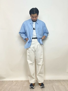 「アイテム（その他シューズ、ブルー系）」を使った、Bshopスタッフさん（メンズ・168cm）の夏コーディネート