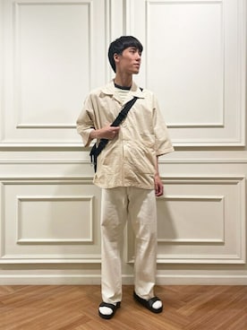 「MY THINKS（マイシンクス）のアイテム（トップス）」を使った、Bshopスタッフさん（メンズ・177cm）の夏コーディネート