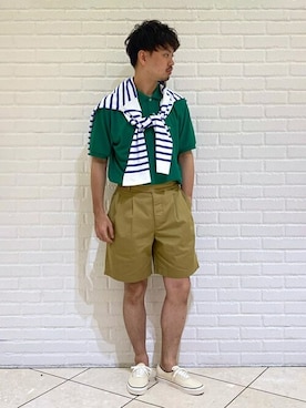 「SCYE BASICS（サイベーシックス）のアイテム」を使った、Bshopスタッフさん（メンズ・178cm）の夏コーディネート