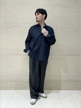 「orcival」｜「アイテム（スラックス）」を使った、Bshopスタッフさん（メンズ・165cm）の秋コーディネート