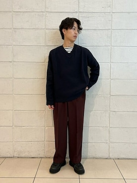 「orcival」｜「アイテム（スラックス）」を使った、Bshopスタッフさん（メンズ・164cm）の冬コーディネート