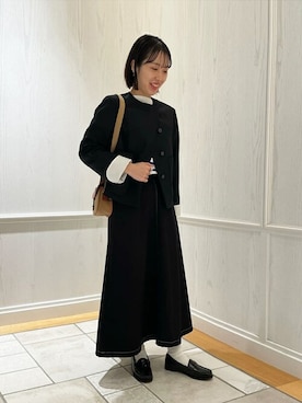 「THE SHINZONE（ザ　シンゾーン）のアイテム（ノーカラージャケット）」を使った、Bshopスタッフさん（レディース・160cm）の冬コーディネート