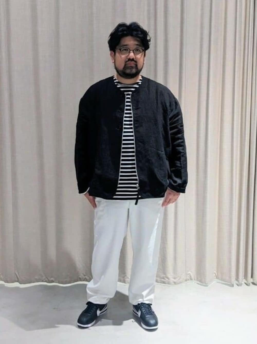 「繧ｹ繝九・繧ｫ繝ｼ、NIKE、orcival、繧ｸ繝｣繧ｱ繝・ヨ、繝悶Ν繧ｾ繝ｳ、譏･繧ｳ繝ｼ繝・、繧､繝ｼ繧ｸ繝ｼ繝代Φ繝・、DAIWA PIER39、eunoia、繧､繝ｼ繧ｸ繝ｼ繝代Φ繝・せ繧ｿ繧､繝ｫ」｜「ORCIVALのORCIVAL | コットンロード ルーズTシャツ MEN（Tシャツ/カットソー、ブラック系）」を使った、Bshopスタッフさん（メンズ・171cm）の春コーディネートの1枚目の写真