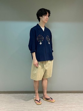 「刺繍シャツ」｜Bshopスタッフさん（メンズ・177cm）の春コーディネート
