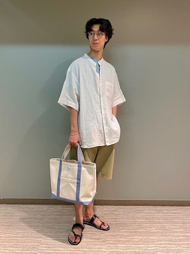 「orcival」｜「アイテム（サンダル）」を使った、Bshopスタッフさん（メンズ・177cm）の夏コーディネート