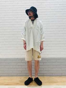 「KIJIMA TAKAYUKI」｜「アイテム（サンダル）」を使った、Bshopスタッフさん（メンズ・171cm）の夏コーディネート