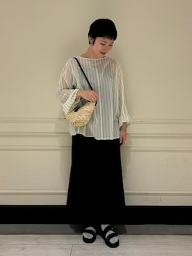 「orcival」｜「アイテム（サンダル）」を使った、Bshopスタッフさん（レディース・157cm）の夏コーディネート