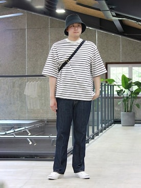 「orcival」｜「アイテム（帽子）」を使った、Bshopスタッフさん（メンズ・179cm）の夏コーディネート