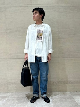 「Paraboot（パラブーツ）のアイテム（サンダル）」を使った、Bshopスタッフさん（メンズ・177cm）の夏コーディネート