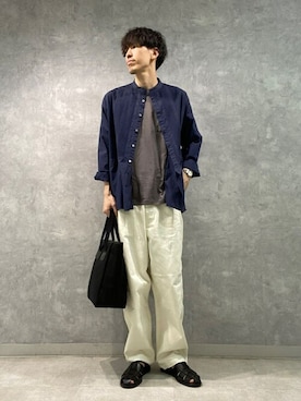 「Paraboot（パラブーツ）のアイテム（サンダル）」を使った、Bshopスタッフさん（メンズ・184cm）の夏コーディネート
