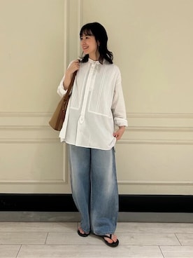 「夏秋ミックス」｜「アイテム（パンツ）」を使った、Bshopスタッフさん（レディース・154cm）の夏コーディネート