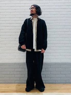 「orcival」｜「アイテム（サンダル）」を使った、Bshopスタッフさん（メンズ・171cm）の秋コーディネート