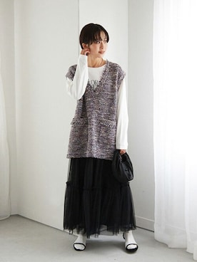 「JOURNAL STANDARD relume（ジャーナルスタンダード　レリューム）のサマーツイードニットベスト（ベスト）」を使った、Makkieさん（レディース・158cm）の冬コーディネート