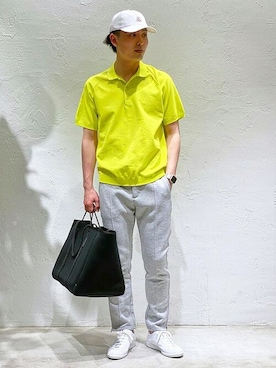 「ジャーマントレーナー」｜「アイテム（スウェットパンツ）」を使った、ESTNATION MENSさん（メンズ・184cm）の春コーディネート