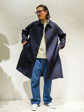 「ESTNATION（エストネーション）のアイテム（ステンカラーコート）」を使った、ESTNATION MENSさん（メンズ・184cm）の秋コーディネート