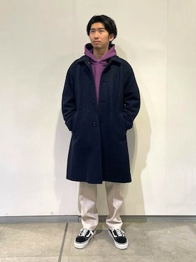 「ESTNATION（エストネーション）のアイテム（ステンカラーコート）」を使った、ESTNATION MENSさん（メンズ・172cm）の冬コーディネート